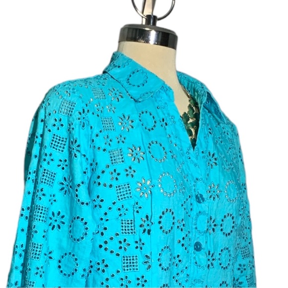 ATTITUDE Gorgeous Blue Green Eyelid 3/4 Sleeves Blouse Size L - Picture 7 of 13